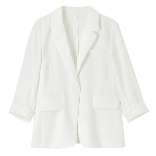 Chandubila Contains Linen 2025 Autumn One-button Shoulder Pad Lace Cuffs Notched Lapel Three-quarter Sleeve Blazer