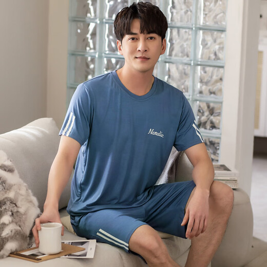 SEPTWOLVES 2025 new pajamas men's summer modal short-sleeved casual large-size suit for men's home clothes. AYX-3519 royal blue L (120-135Jin [Jin equals 0.5 kg])
