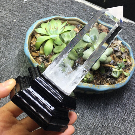 天然喜马拉雅白水晶阿塞原石原矿打磨六棱柱送底座办公室桌面摆件 693 蓝针多