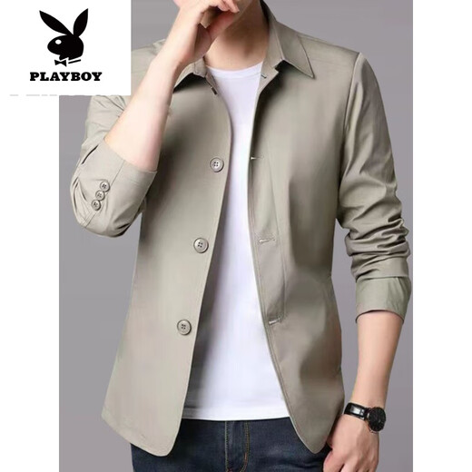 Playboy (Playboy) Spring and Automn Men's Business Veste décontractée Veste décontractée d'âge moyen et jeunes couleurs solides revers mince veste de trench mince coréen gris clair 1048 L [suggéré 118-138jin [Jin est égal à 0,5 kg]]]