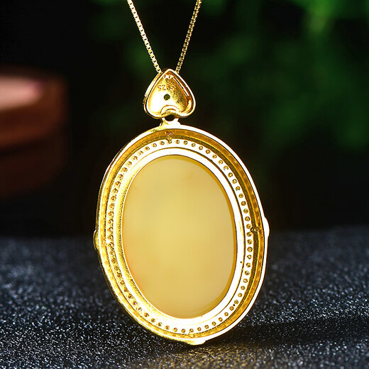 A Thousand Years Jade Silver Inlaid Beeswax Chicken Fat Yolk Egg Noodle Pendant Temperament Noble Necklace Pendant Comes with Certificate Style One QZM8016i