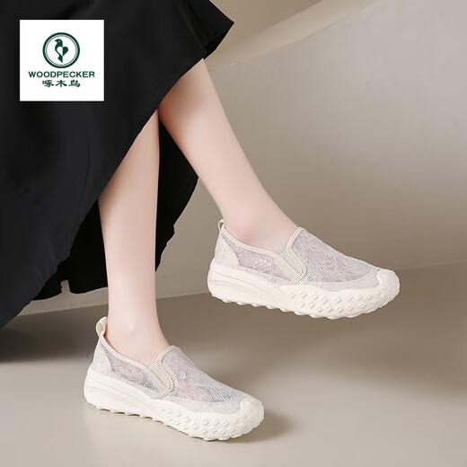 Specht Fisherman's Schuhe für Frauen 2025 Sommer Neues dickes alleiniges Netz atmungsaktives Spitzenstil ein Pick kleiner Geschmacksstil Casual Sports 688 Beige 40 40