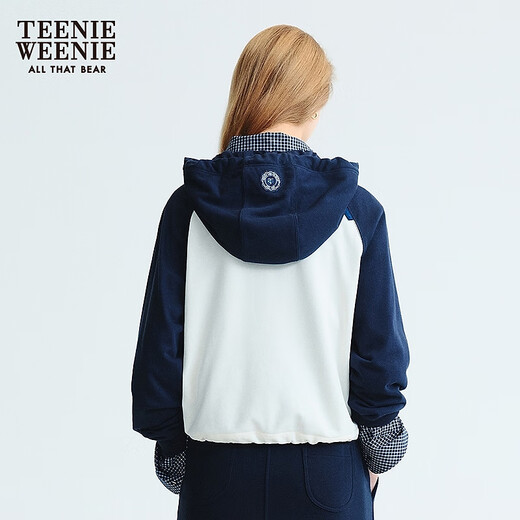 Teenie Weenie小熊女装卫衣2025秋季新款萌趣大熊拼色短款连帽外套 藏青色 S