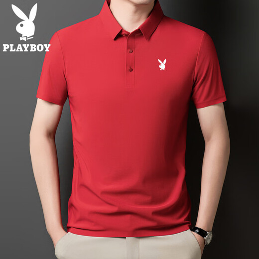 Playboy (Playboy) High-End-Männer mit kurzer Ärmel-Polo-Hemd 2025 Sommer New Ice Seide Traaceless T-Shirt Top Modetrend Dunkelgrau-12358-Is-Seiden-Polo-Hemd 4xl 170-185jin [Jin gleich 0,5 kg]