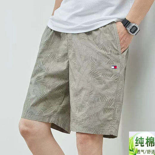 Tommybull Amerikaner Tommy Tommy Männerarbeitshose Sommer Neue Pure Cotton Lose gerade Mode Casual Beachhose YBF9224 Khaki L 100-120jin [Jin ist 0,5 kg]