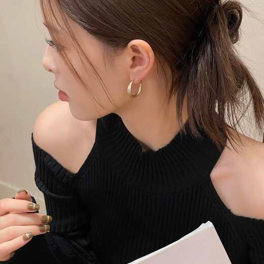 Bo Na Ling Earrings S925 Silver Needle Frosted Earrings Women's High-end Niche Design Versatile Earrings 2025 Earrings Ear Clip Earrings Matte Coffee Gold Earrings Pair