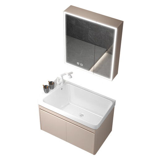 箭牌太空铝蜂窝奶油风小户型20深陶瓷一体盆浴室柜卫生间洗脸洗手盆柜 21加深圆弧蜂窝铝7036盆奶油色柜