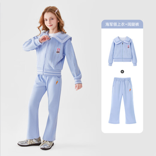 
Disney girls spring and autumn suit girls autumn sports suit college style two-piece coat pants blue 110