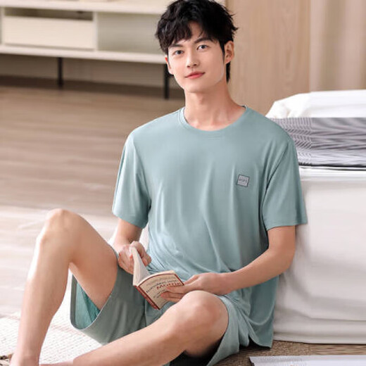 略辰夏季休闲大码睡衣男短袖大码可外穿青年学生套头居家居服套装 HDE9928【棉】 M