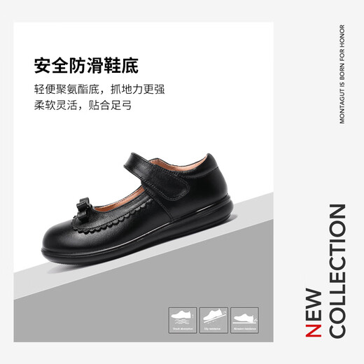 Aokang children's shoes girls performance princess shoes genuine leather soft sole British spring and autumn new children's black small leather shoes Loaf single shoes