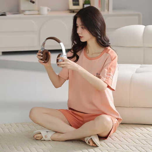 Yalu Women's Pure Cotton Pajamas Summer Short Sleeve Can Outdoor Home Clothing Set Thin Style 2025 New Summer Z9855 M [Suggested 80-100Jin [Jin equals 0.5 kg] Wear]