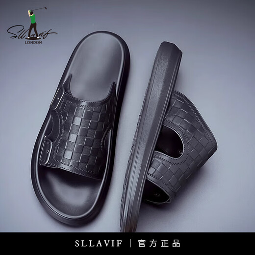 Salavvi Herren Sommer Neue modische und vielseitige weiche alleinige Strandschuhe für Männer tragen wasserdichte und geruchsichere Flip Flops Golfschuhe Schwarz 6189 43
