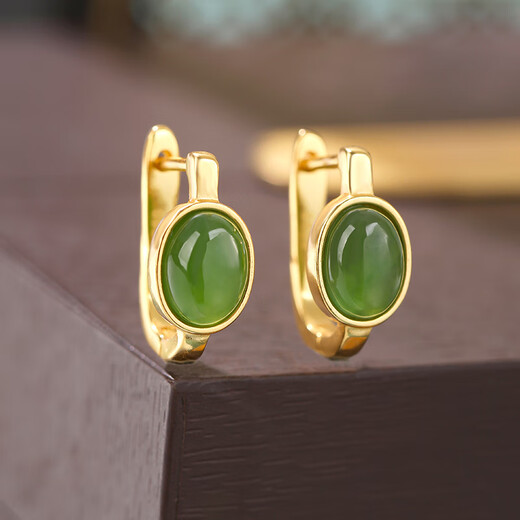 Little Silversmith Hetian Jade Jasper S925 Silver Earring Buckle Women's New Chinese Style National Style Jade Green Earrings Earrings Earrings Earrings Good Gifts