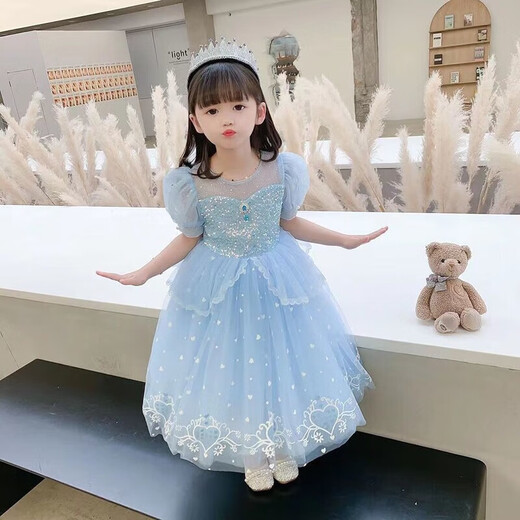 Princess Aisha dress for girls summer style Aisha dress for new Frozen Aisha dress for children's summer dress light blue 140 cm