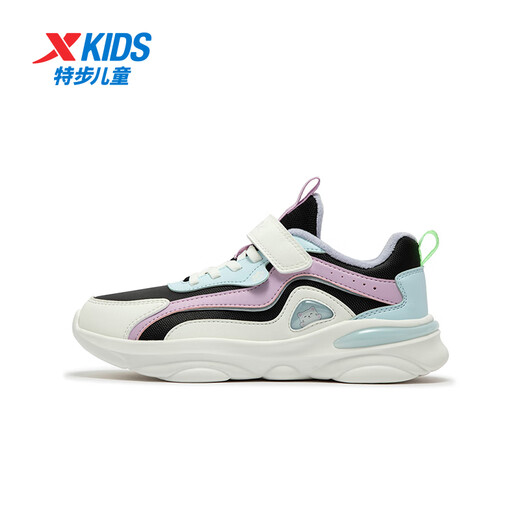 XTEP children's cotton shoes, girls' meow shoes and suede warm sports shoes, black/sail white/cloud blue 36