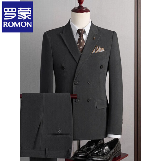 Luo Meng Suit Men's 2025 Autumn and Winter Black Formal Groom Wedding Dress Double-breasted Suit Jacket Single Dress Black XL 125-140Jin Jin is equal to 0.5 kg