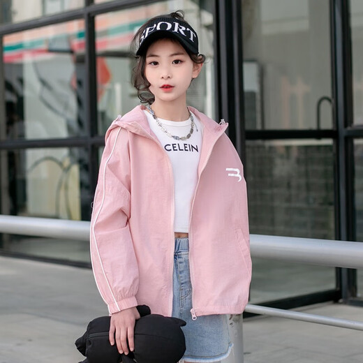 Children's solid color sun protection clothing, girls' summer new thin coat, loose outdoor casual, stylish, middle-aged and older children's coat, purple 160