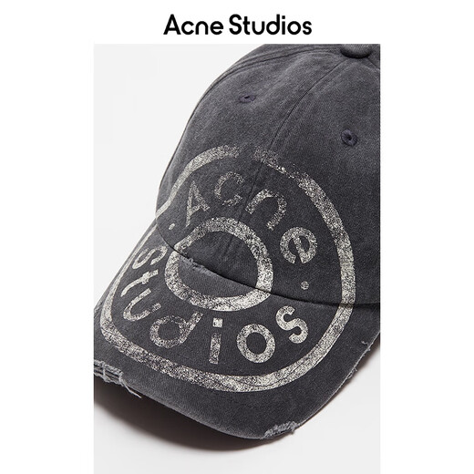 Acne Studios Gift Vintage Distressed Print Logo Baseball Cap Black