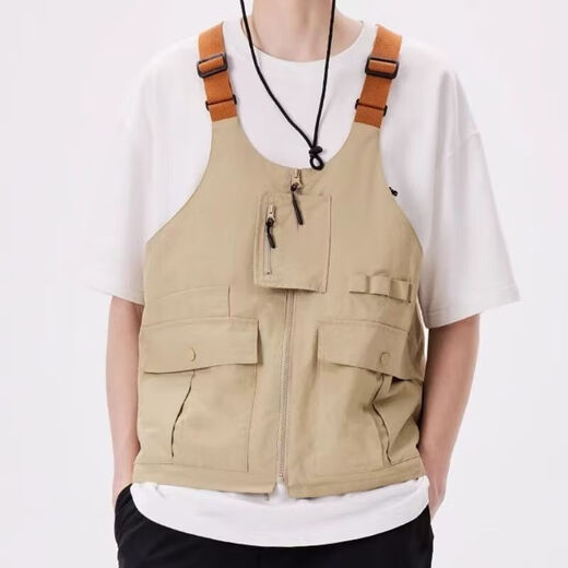 Hong Kong style brand dual-purpose crossbody bag personalized functional vest bag multi-pocket large-capacity variable backpack vest khaki L (suitable for height 175*180cm)