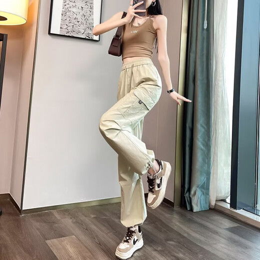 Pantalon de travail de dopamine simple décontractée pour les femmes en printemps et en été cordon hip-hop mince-feel large pantalon de plancher