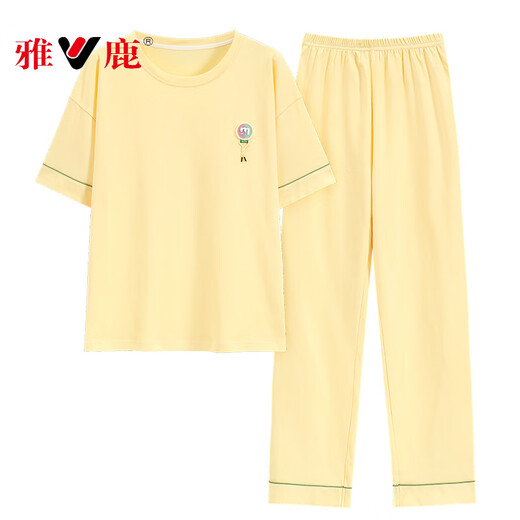 
Yalu pure cotton pajamas for women in summer 2025 new summer short-sleeved trousers warm yellow suit home clothes can be worn outside Y9720 M Recommended 80-100Jin [Jin equals 0.5 kg]