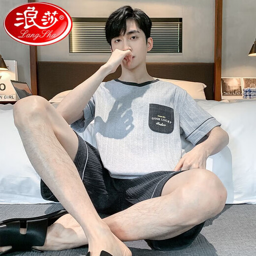 
Langsha casual cotton pajamas men's summer short-sleeved shorts for youth Korean style loose home clothes middle-aged thin large-size suit H9928 (short-sleeved shorts) L (recommended 100-125 Jin [Jin equals 0.5 kg])