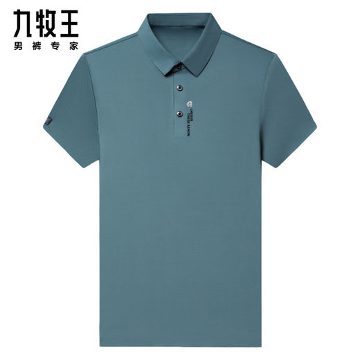 Jiumuwang Summer Camiseta de manga corta para hombres Polo de seda de seda sin trago de seda con solapa para hombres de media manga de mediana edad 3527# azul claro S 165/84A Peso 95-105Jin [Jin equivale a 0.5 kg]