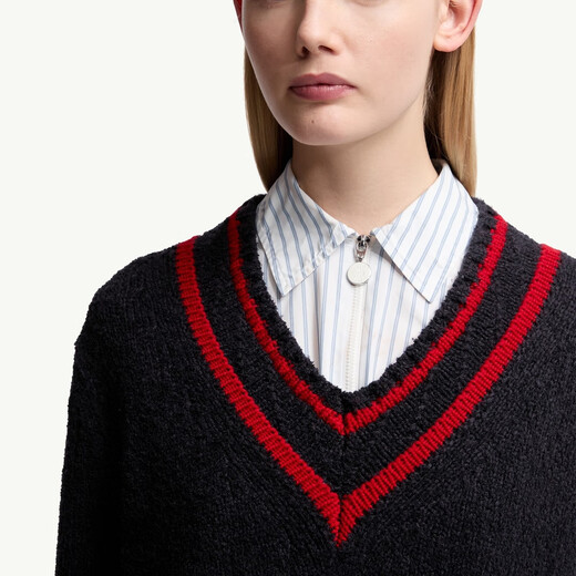 Moncler Frauen mit V -Ausck -Baumwoll- und Wolle -Mischpullover - Marine Blue S