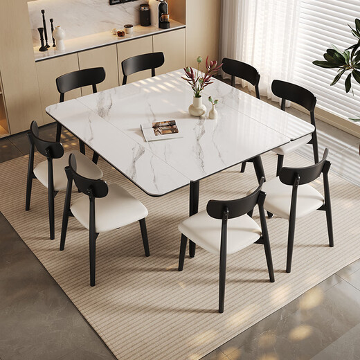 
Pashaman full-supported rock slab dining table and chair 2025 new retractable modern simple small apartment eight-immortal table dining table 6166Y [Snowflake White] 1.2-meter dining table + 4 chairs 6195Y
