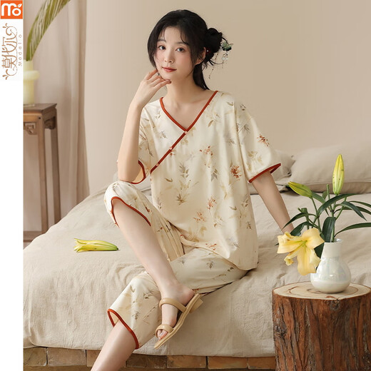 Modal Pyjamas für Frauen im Sommer 2025 Neuer kurzärmeliger Anzug Baumwolle Dünne neue chinesische Hosen für die Kumpel für Outdoor-Kleidung LZY9902 M (Empfohlen 75-95jin [Jin gleich 0,5 kg])