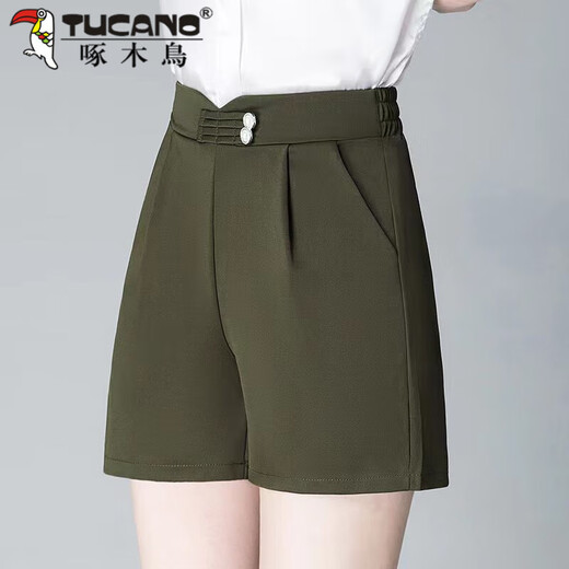 Holzspecker (Tucano) Anzugshorts 2025 Sommer Neue dünne Weitbeine lose hohe Taille lässig schlanke äußere Hosen Pendler Militärgrün 2xl [Vorgeschlagen 125-135jin [Jin entspricht 0,5 kg]] 30 Größen