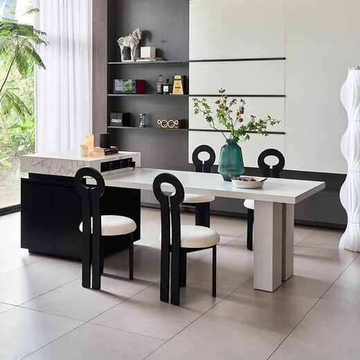 Platinum Italian style simple white slate island and dining table integrated small household multi-functional retractable kitchen island standard model (without socket function) + 4 chairs 50cm (retractable) length 1.8-2.3m