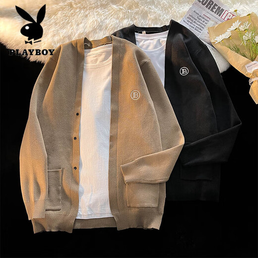 花花公子（PLAYBOY）春秋ins针织衫外套男女潮牌法式复古港风休闲百搭开衫毛衣上衣服 棕色 S