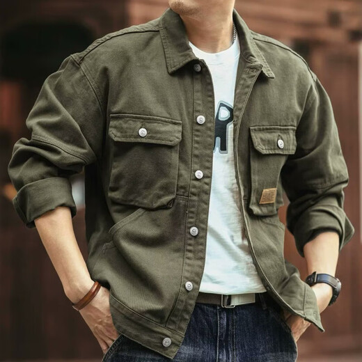 American Heavyweight Retro Denim Jacket for Men Spring and Autumn 2025 New Trendy Brand Trendy Casual Spring Workwear Jacket for Men Black Regular L Recommendation 110Jin Jin is equal to 0.5kg -130Jin Jin is equal to 0.5kg