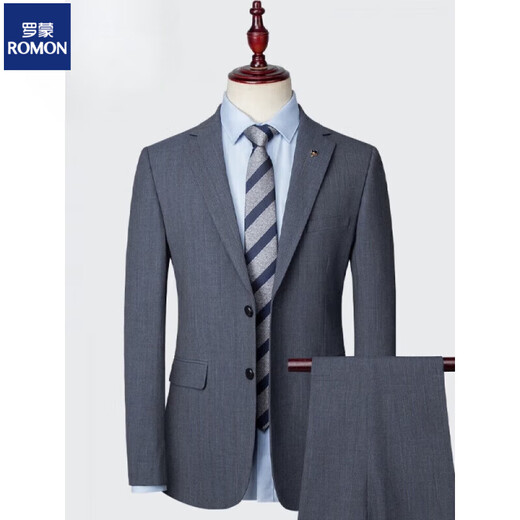 Luo Meng Groom's Suit Korean Style Business Slim Wedding Dress Groomsmen Casual Suit Men's Three-piece Suit 2266 Blue Gray Two-piece Suit 3XL 190
