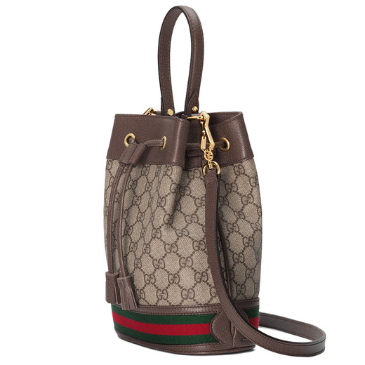 古驰（GUCCI）0phidia老花Logo条纹织带抽绳水桶包斜挎手提单肩包 小号 女款SS 乌木色/棕色55062196I3B8745