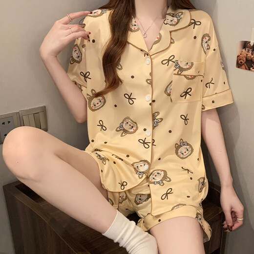 Carton japonais Pyjamas Ragbub pour femmes en été Shorts à manches courtes 2025 Nouveaux vêtements pour la maison étudiante douce et mignonne 14137 # Ragbub blanc [courte-manche + shorts + pantalon] m [75-100jin [Jin est égal à 0,5 kg]] toute taille