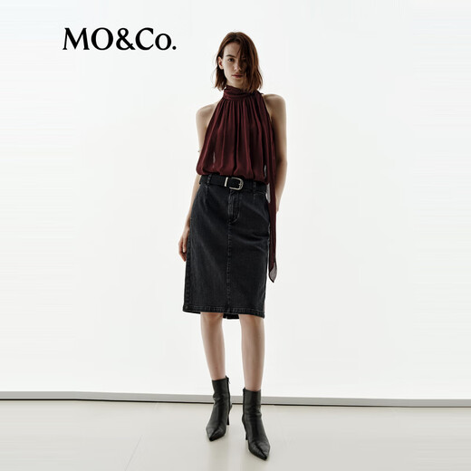 MO/Co.[NOIR Series] Skirt 2025 autumn new product hot diamond elastic cotton straight MBE3SKT015 denim black M