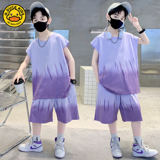 G.DUCK男童背心夏装套装2025新款网红儿童夏季无袖运动服薄款中大童夏款 TZK687-绿色套装 140 建议身高130-140厘米