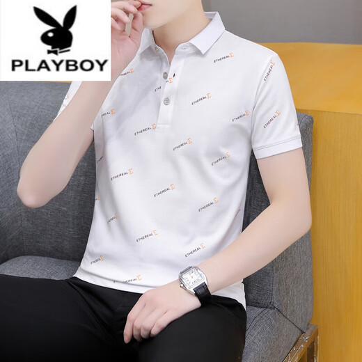 花花公子（PLAYBOY）春秋季男士短袖翻领polo衫潮流有领子半袖青年T恤休闲百搭体恤 黑色 QY679 2XL 145-165斤