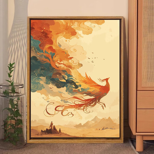 中国敦煌风凤凰数字油画DIY手工绘填充涂色感丙烯油彩装饰画 LL14109 30*40cm加厚实木内框