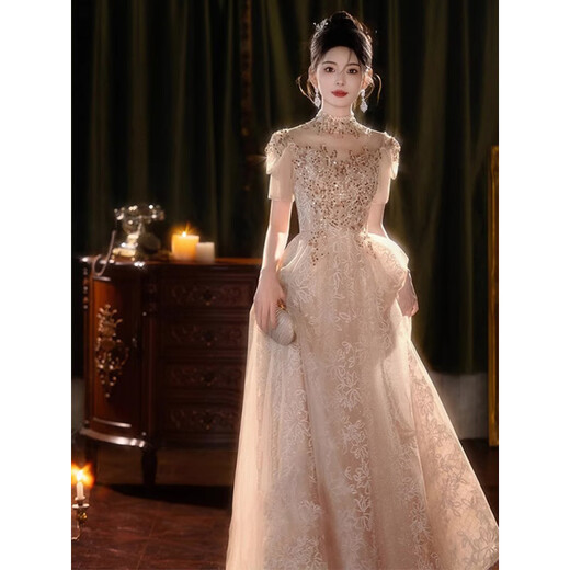 Pierre Cardin High-end Dress for Women 2025 New Light Luxury Niche Student Day Adult Ceremony Art Exam Host Small Style Champagne Gold M