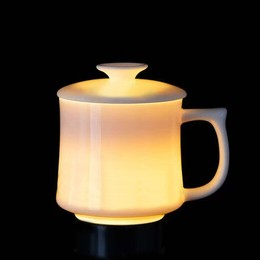 Wenbai ceramic tea cup, personal tea cup, office meeting tea cup with lid, high-end men's Dehua white porcelain
