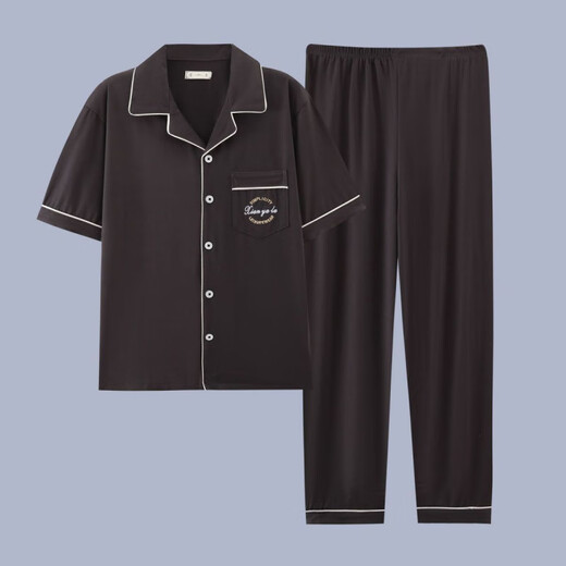 Heyu Herren-Pyjama-Herren-Kurzärmel-Sommer-Dünne Baumwoll-Pyjama-Pyjama-Herren-Feder- und Sommer-Kleidungsstück G3884 Blau (kurzärmelig) 195 4xl [Empfohlen 170-200jin [Jin gleich 0,5 kg]]