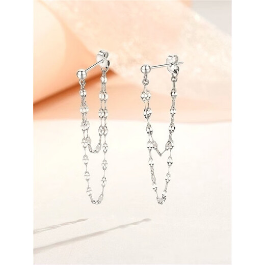 Nilan Fat Donglai same style pt950 platinum ear wire PT950 lip chain earrings for women ins long chain Korean design white