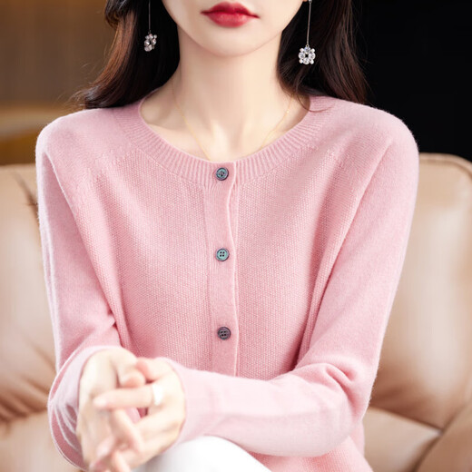 啄木鸟针织开衫女2025新款圆领宽松软糯内搭打底衫薄款春秋毛衣外套 米色 S