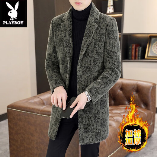 Playboy (PLAYBOY) mid-length woolen coat men's autumn and winter cotton thickened suit collar woolen windbreaker high-end gold mink velvet coat 730 black sense/counter quality 3XL 145-160Jin Jin is equal to 0.5 kg can be worn