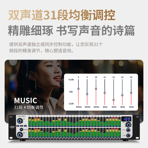 Melody MT3900 professional audio home fever digital EQ equalizer pure tuning pre-stage 31-segment intelligent noise reduction and anti-howling audio processor stage performance KTV MT3900 equalizer 2U diamond version (including XLR male and female cables)