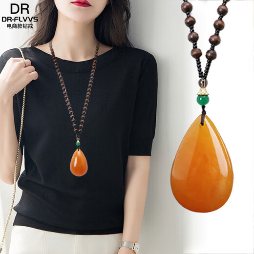 Fat Donglai Beeswax Pendant Retro Old Necklace Peace Buckle Gourd Long Sweater Chain Ethnic Fat Donglai Quality Peace Buckle Wooden Bead Chain