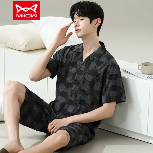 Catman (Miiow) Pyjamas Herren Sommer kurzärmelige Kurzfilme der Sommer-Männer-Männer-Stil können an der Außenseite locker und lässig und locker in großer Größe 6624 Männerstil 5xl Standard (260jin [Jin entspricht ca. 0,5 kg])) getragen werden.